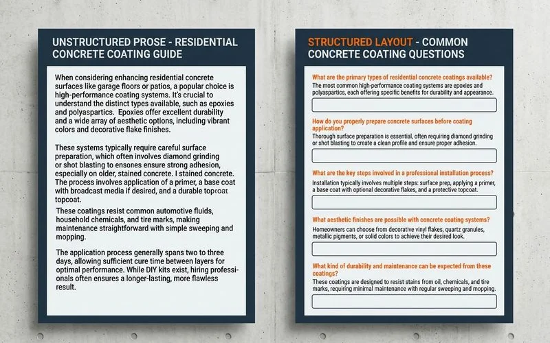 Before-and-after of unstructured content versus answer-box-ready content