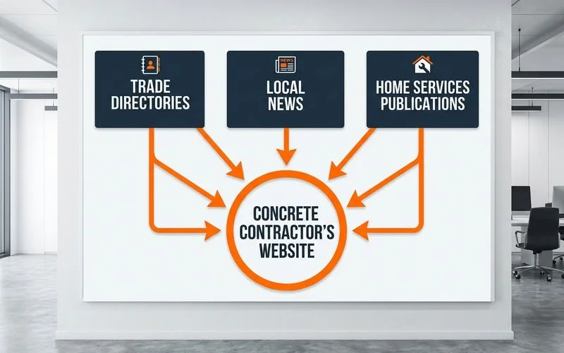 Diagram of local backlink sources for a concrete contractor