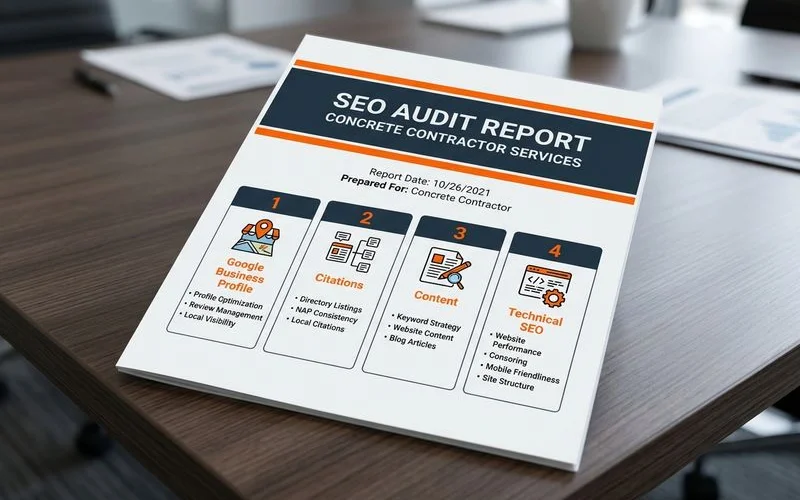 Sample SEO audit report cover for a concrete contractor