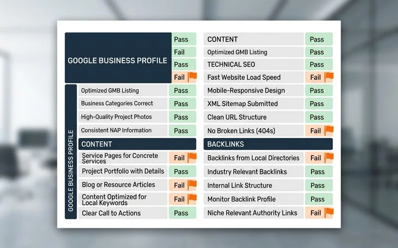 SEO diagnostic checklist for a concrete contractor website