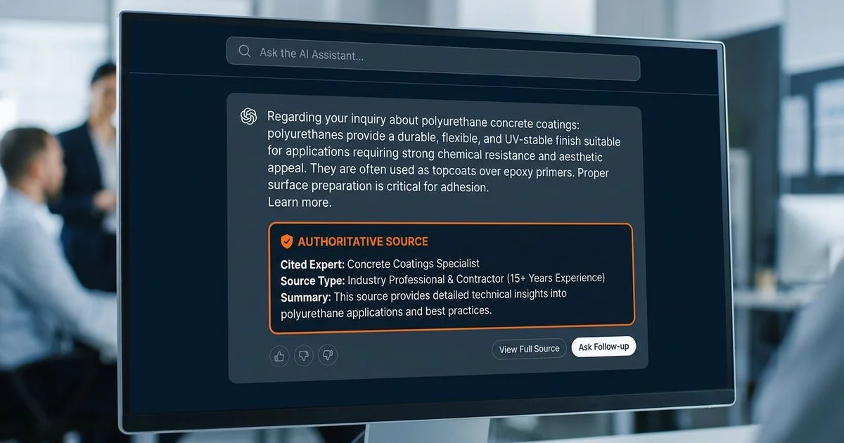 AI answer engine citing a concrete coating contractor as an authoritative source