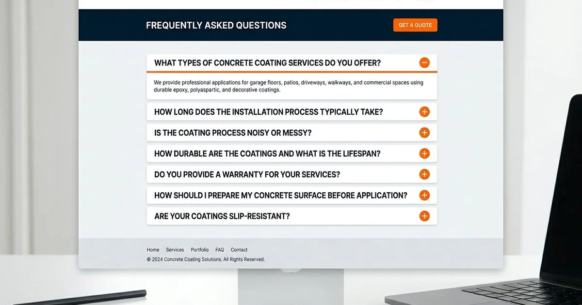 Well-structured FAQ page for a concrete contractor with clear question blocks